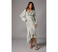 Coast Women's Petite Sequin Embellished & Embroidered Hi-Lo Maxi Dress in Sage | Size: 8 Coast Sage 8