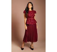 Coast Women's Petite Short Sleeve 3D Flower Belted Midi Dress in Fig | Size: 8