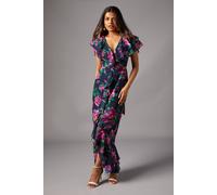 Coast Women's Petite Short Sleeve Chiffon Maxi Dress With Frills in Navy | Size: 8 Coast Navy 8