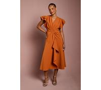 Coast Women's Petite Short Sleeve V Neck Wrap Front Midi Dress in Rust | Size: 12 Coast Rust 12