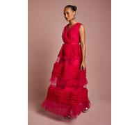 Coast Women's Petite Sleeveless Mesh Tiered Maxi Dress in Raspberry | Size: 8 Coast Raspberry 8