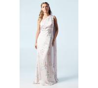 Petite Spring Posy Printed Satin Drape Shoulder Bridesmaid Dress Coast Blush 10