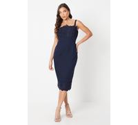 Coast Women's Petite Square Neck Lace Detail Crepe Pencil Dress in Navy | Size: 8 Coast Navy 8