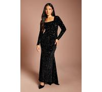 Coast Women's Petite Square Neck Velvet Sequin Long Sleeve Maxi Dress in Black | Size: 8
