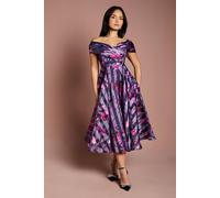 Coast Women's Petite Stripe Organza Pleated Top Midi Dress in Purple | Size: 12 Coast Purple 12