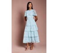 Coast Women's Petite Tiered Lace Dress With Flutter Sleeve & Trims in Pale Blue | Size: 8 Coast Pale Blue 8