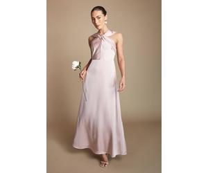 Coast Women's Petite Twisted Halterneck Satin Maxi Bridesmaid Dress in Blush | Size: 18