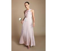 Coast Women's Petite Twisted Halterneck Satin Maxi Bridesmaid Dress in Blush | Size: 6