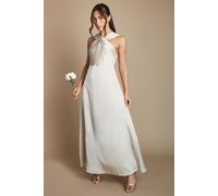 Coast Women's Petite Twisted Halterneck Satin Maxi Bridesmaid Dress in Champagne | Size: 12 Coast Champagne 12