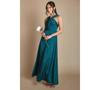 Coast Women's Petite Twisted Halterneck Satin Maxi Bridesmaid Dress in Emerald | Size: 16