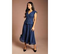 Coast Women's Petite V Neck Lace Bodice Peplum Midi Dress in Navy | Size: 16