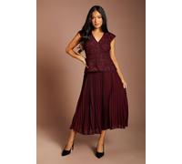 Coast Women's Petite V Neck Lace Bodice Peplum Midi Dress in Wine | Size: 12