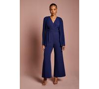 Coast Women's Petite V Neck Pleated Long Sleeve Jumpsuit in Navy | Size: 6 Coast Navy 6