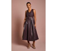 Coast Women's Petite V Neck Sleeveless PU Dress With Belt in Oxblood | Size: 10 Coast Oxblood 10