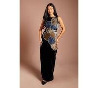 Coast Women's Petite Velvet Floral Embellished Maxi Pencil Dress in Black | Size: 18