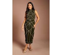 Coast Women's Petite Velvet Sleeveless Embellished Midi Dress in Olive | Size: 12 Coast Olive 12