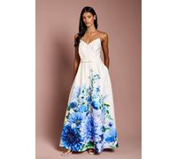 Coast Women's Petite Wired Bandeau Border Print Maxi Dress in Blue | Size: 10