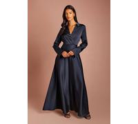 Coast Women's Petite Wrap Front Satin Maxi Dress in Navy | Size: 12