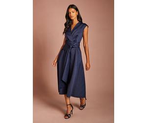 Coast Women's Petite Wrap Over Detail V Neck Sleeveless Midi Dress in Navy | Size: 12