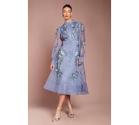 Coast Women's Placement Embroidered Long Sleeve Midi Dress in Blue | Size: 14 Coast Blue 14