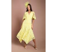 Coast Women's Placement Lace Hanky Hem Dress in Lemon | Size: 12 Coast Lemon 12