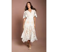 Coast Women's Placement Lace Hanky Hem Dress in Off White | Size: 14