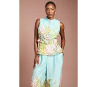 Coast Women's Placement Print Button Through Belted Blouse in Duck Egg Blue | Size: 14 Coast Duck Egg Blue 14