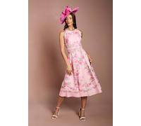 Coast Women's Placement Print Floral Bow Shoulder Midi Dress in Pink | Size: 18