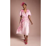 Coast Women's Placement Print Trailing Floral Organza Wrap Midi Dress in Pink | Size: 12 Coast Pink 12