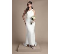 Coast Women's Pleat Detail Halter Neck Fishtail Satin Maxi Wedding Dress in Ivory | Size: 18