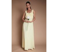 Coast Women's Pleated Chiffon Tie Sleeve Bridesmaid Maxi Dress in Lemon | Size: 16