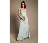 Coast Women's Pleated Chiffon Tie Sleeve Bridesmaid Maxi Dress in Sage | Size: 12