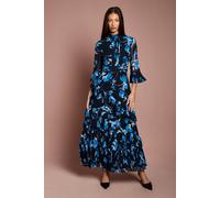 Coast Women's Pleated Frill Chiffon Maxi Dress in Navy | Size: 12 Coast Navy 12