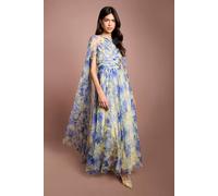 Coast Women's Pleated Mesh Printed Cape Maxi Dress With Gemstone in Lemon | Size: 8 Coast Lemon 8