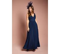 Coast Women's Pleated Plunge Neck Maxi Bridesmaid Dress in Navy | Size: 14 Coast Navy 14