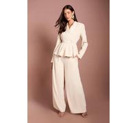Coast Women's Pleated Waistband Satin Wide Leg Trouser in Champagne | Size: 18 Coast Champagne 18