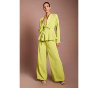 Coast Women's Pleated Waistband Satin Wide Leg Trouser in Lime | Size: 8
