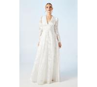 Coast Women's Plunge Neck Organza Jacquard Blouson Sleeve Wedding Dress in Ivory | Size: 12 Coast Ivory 12