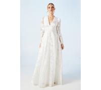 Coast Women's Plunge Neck Organza Jacquard Blouson Sleeve Wedding Dress in Ivory | Size: 14 Coast Ivory 14