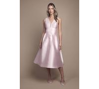 Coast Women's Plunge Neck Structured Twill Midi Bridesmaid Dress in Blush | Size: 12 Coast Blush 12