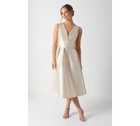 Plunge Neck Structured Twill Midi Bridesmaid Dress Coast Champagne 8