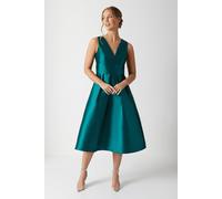 Plunge Neck Structured Twill Midi Bridesmaid Dress Coast Emerald 10