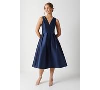 Plunge Neck Structured Twill Midi Bridesmaid Dress Coast Navy 10