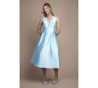 Coast Women's Plunge Neck Structured Twill Midi Bridesmaid Dress in Pale Blue | Size: 16 Coast Pale Blue 16