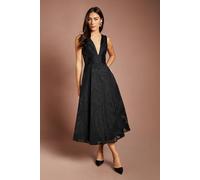 Coast Plunge V Full Skirted Jacquard Midi Dress In Black black 16