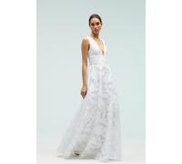 Coast Women’s Plunge V-Neck Jacquard Full Skirt Wedding Dress Ivory
