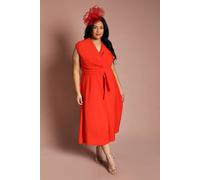 Coast Women's Plus Belted Crepe Midi Dress in Flame Red | Size: 24