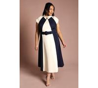 Coast Women's Plus Colour Block Panelled Midi Dress in Ivory | Size: 24