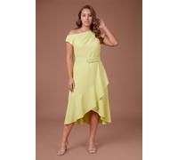 Coast Women's Plus Drape Shoulder Frill Detail Crepe Midi Dress in Lime | Size: 26