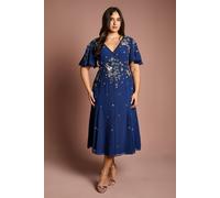 Coast Women's Plus Floral Embellished Flutter Sleeve Midi Dress in Navy | Size: 20 Coast Navy 20